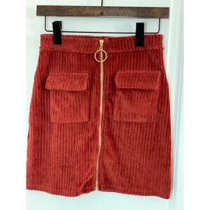 DEREK HEART Women's Corduroy Orange Rust Color Mini Skirt Sz S